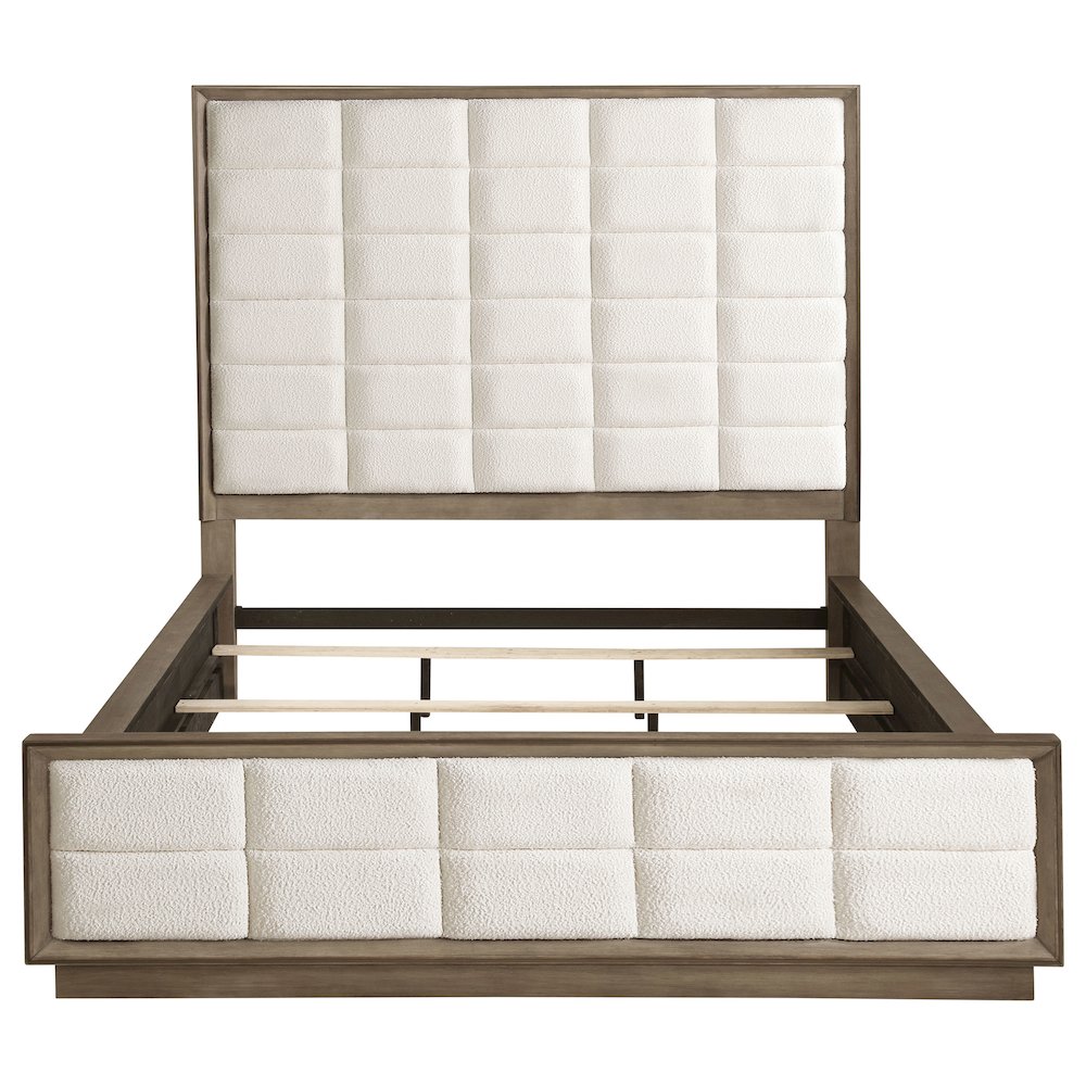 Seraphin Durango California King Washed Oak Wood Panel Bed – Modern Upholstered Extra-Tall Headboard