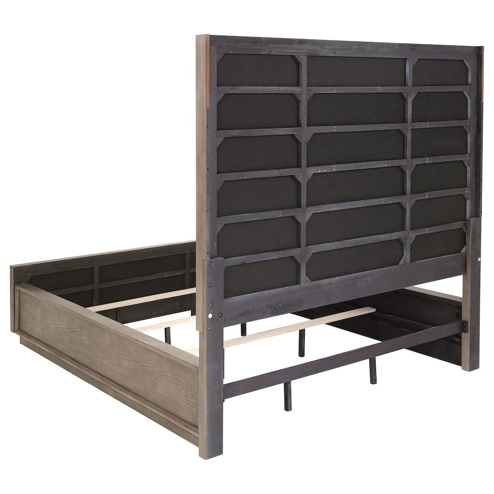 Seraphin Durango California King Washed Oak Wood Panel Bed – Modern Upholstered Extra-Tall Headboard