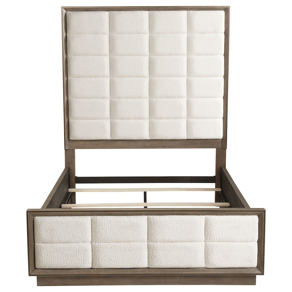 Mariana Durango Queen Washed Oak Wood Panel Bed – Grid Tufted Headboard 600lb Capacity
