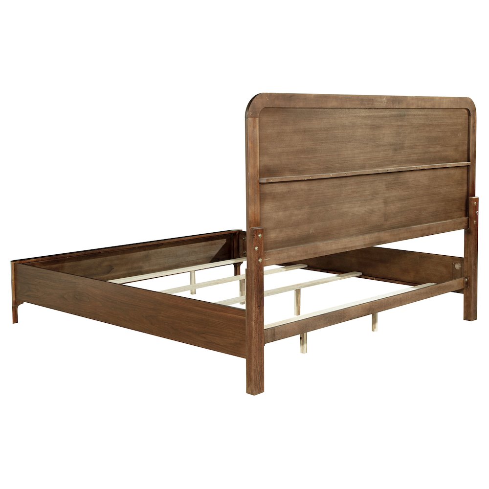 Jony Maderia Eastern King Walnut Veneer Panel Bed – Upholstered Transitional Bed with Low Footboard