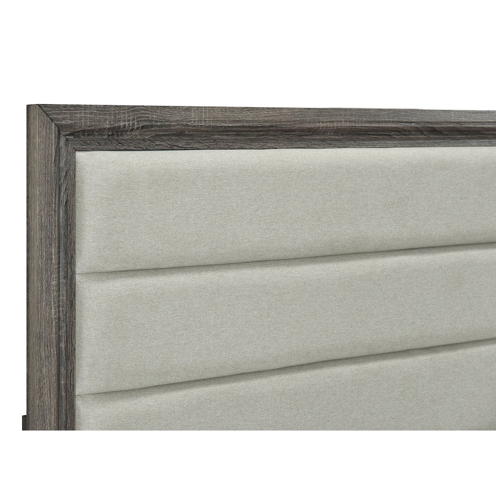 Tiana Wright Collection Queen Brown Oak Upholstered Bed – Transitional Style with Foam Padded Headboard