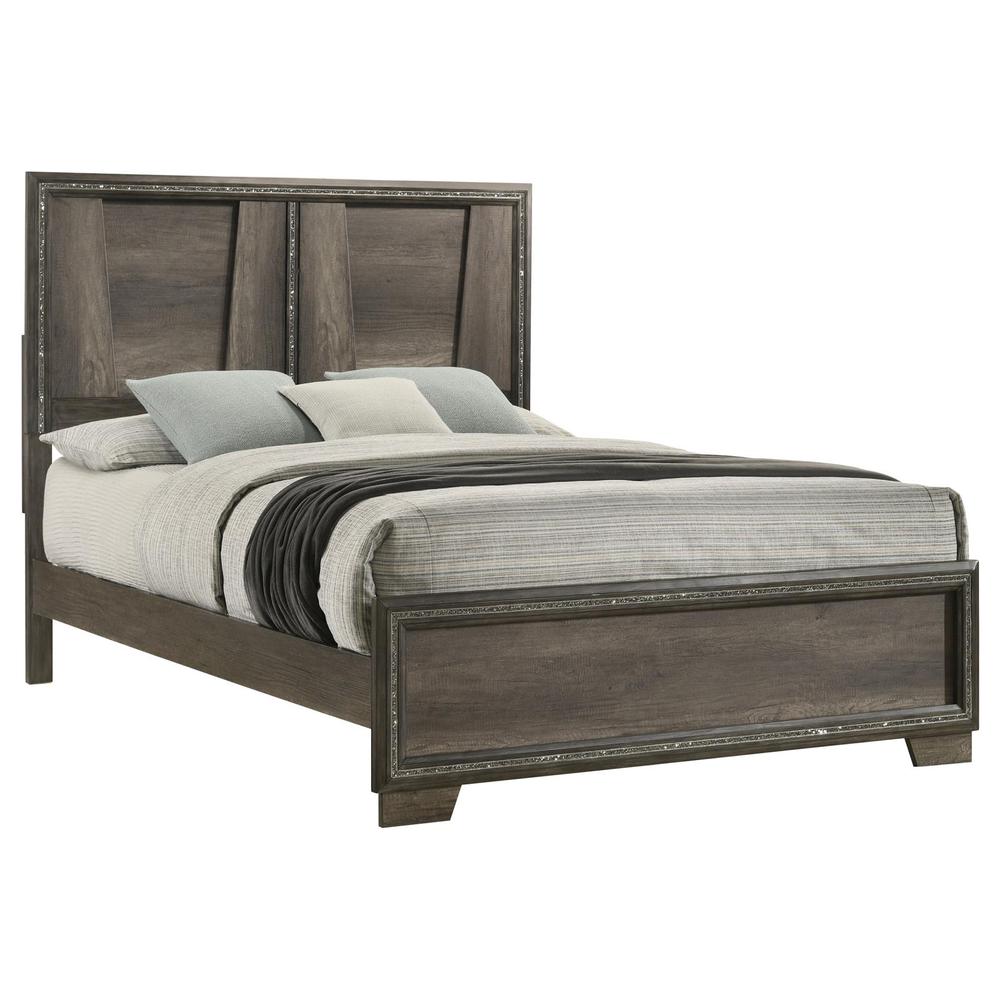 Lida Janine Queen Grey Pine Wood Panel Bed – Contemporary Transitional Bedroom Furniture