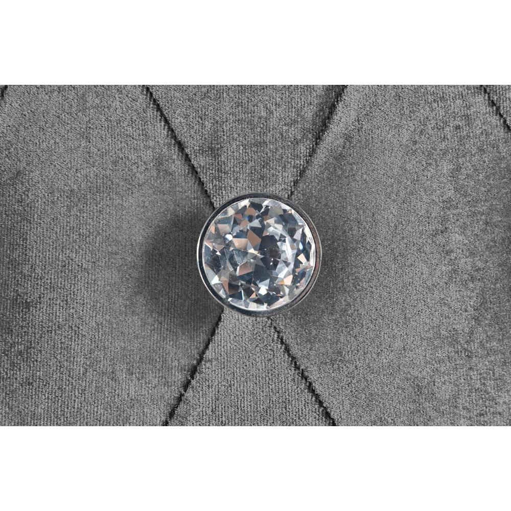 Perse Antonella Queen Grey Velvet Upholstered Bed – Glam Tufted with Chrome Nailhead Trim