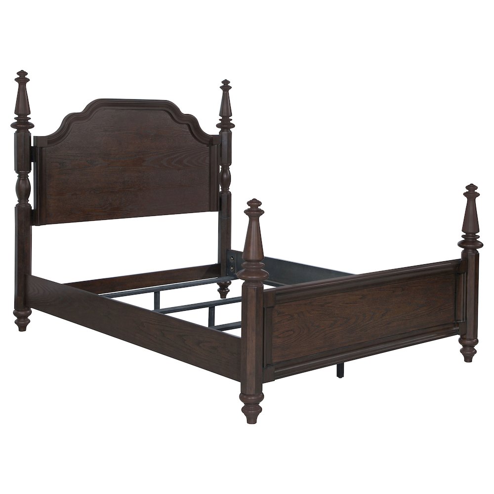 Fera Andover California King Dark Oak Wood Bed – Four Poster Frame with Tall Posts