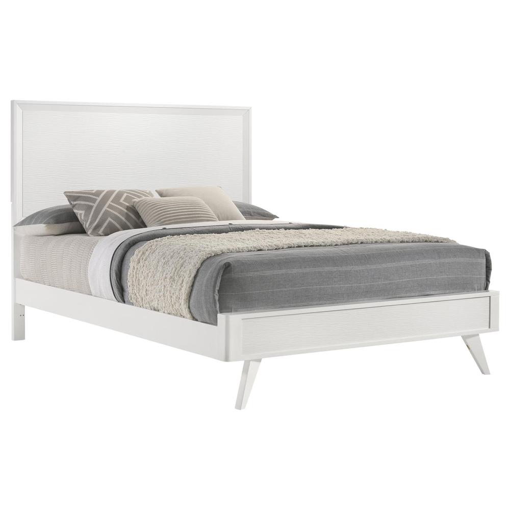 Tradilla Janelle Eastern King Panel Bed White Wood Frame – Elegant Wave Design 600lb Capacity
