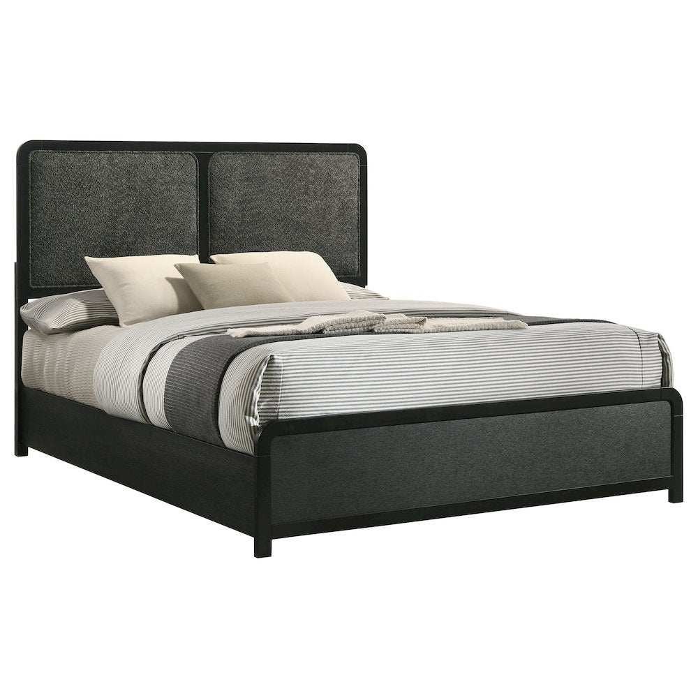 Moonbeam Cavelle 47-Inch Queen Black Fabric Panel Bed – Contemporary Upholstered Headboard Design