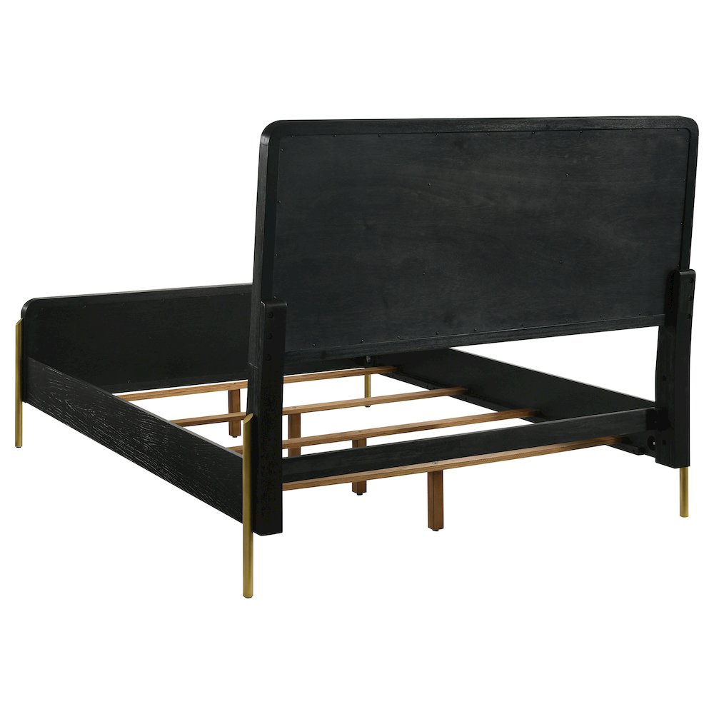 Lepine Arini Eastern King Black & Natural Rattan Panel Bed – Boho Style Coastal Design