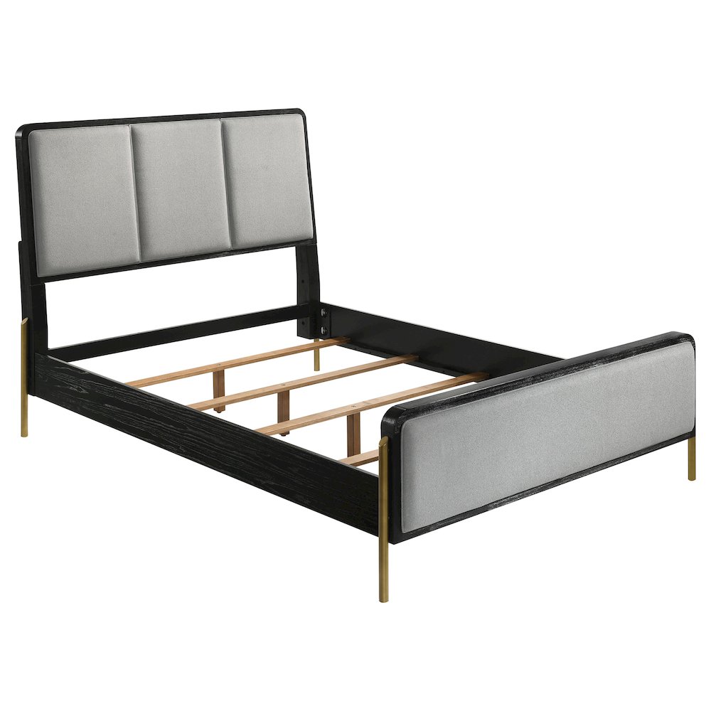 Ambra Arini Collection Eastern King Upholstered Panel Bed – Black & Grey, Sleek Modern Look