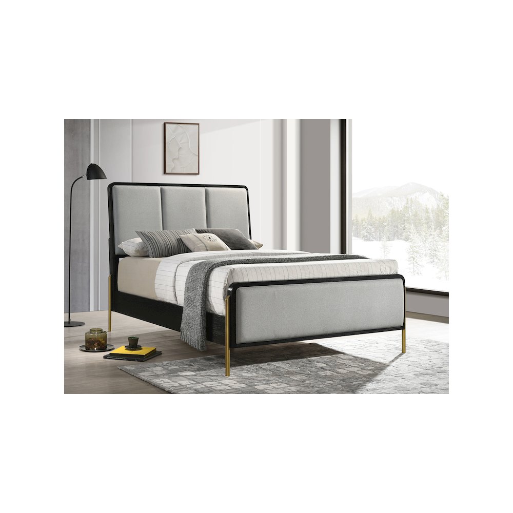 Saverio Arini Upholstered Queen Panel Bed Black & Grey – Contemporary Design with Contrast Accents