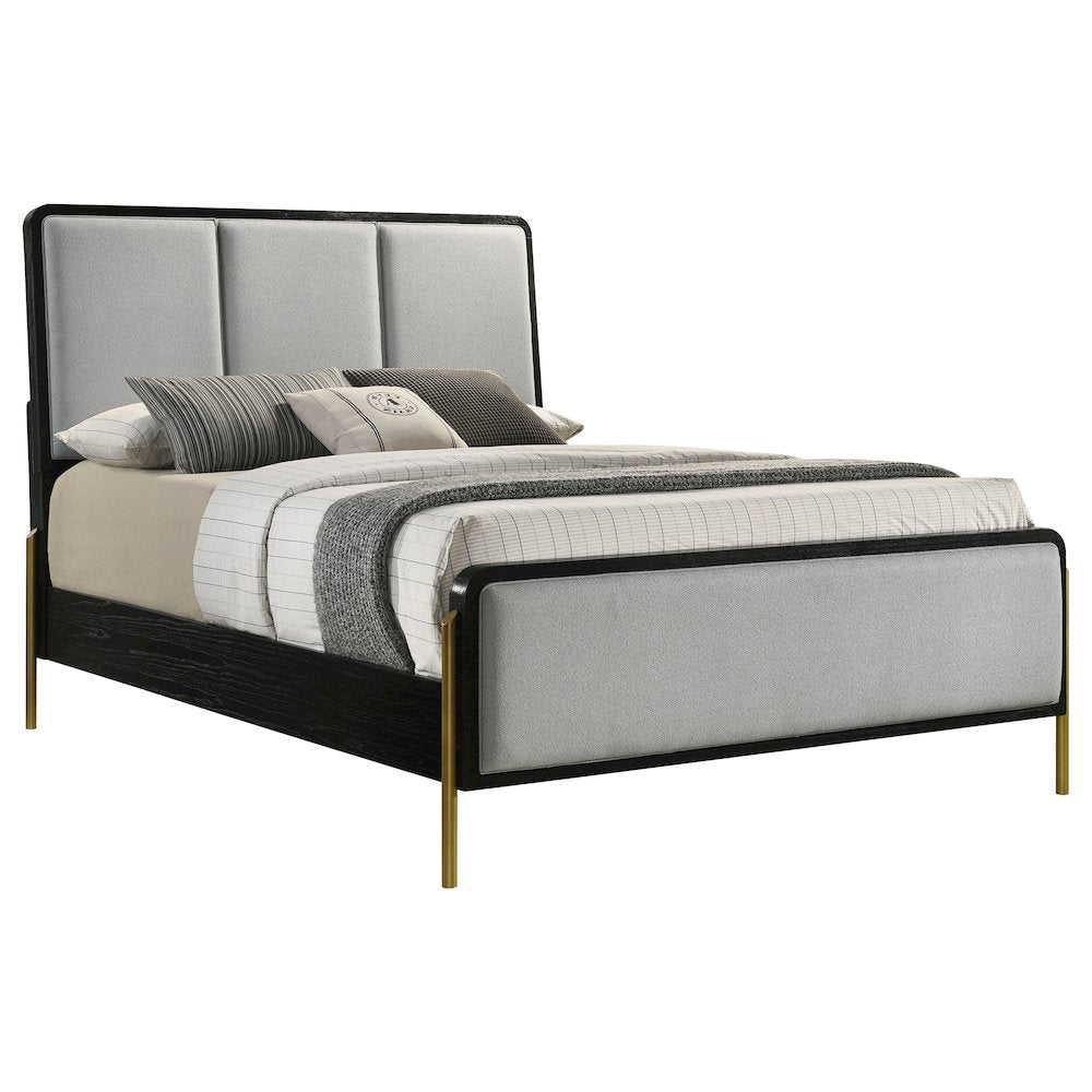 Saverio Arini Upholstered Queen Panel Bed Black & Grey – Contemporary Design with Contrast Accents