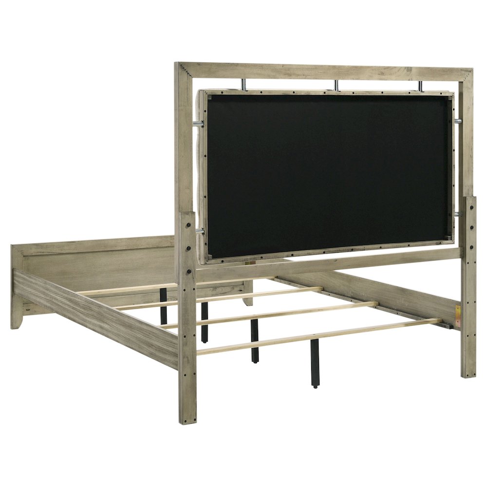 Johny Giselle King Bed Rustic Beige Wood – Panel Headboard Farmhouse Look