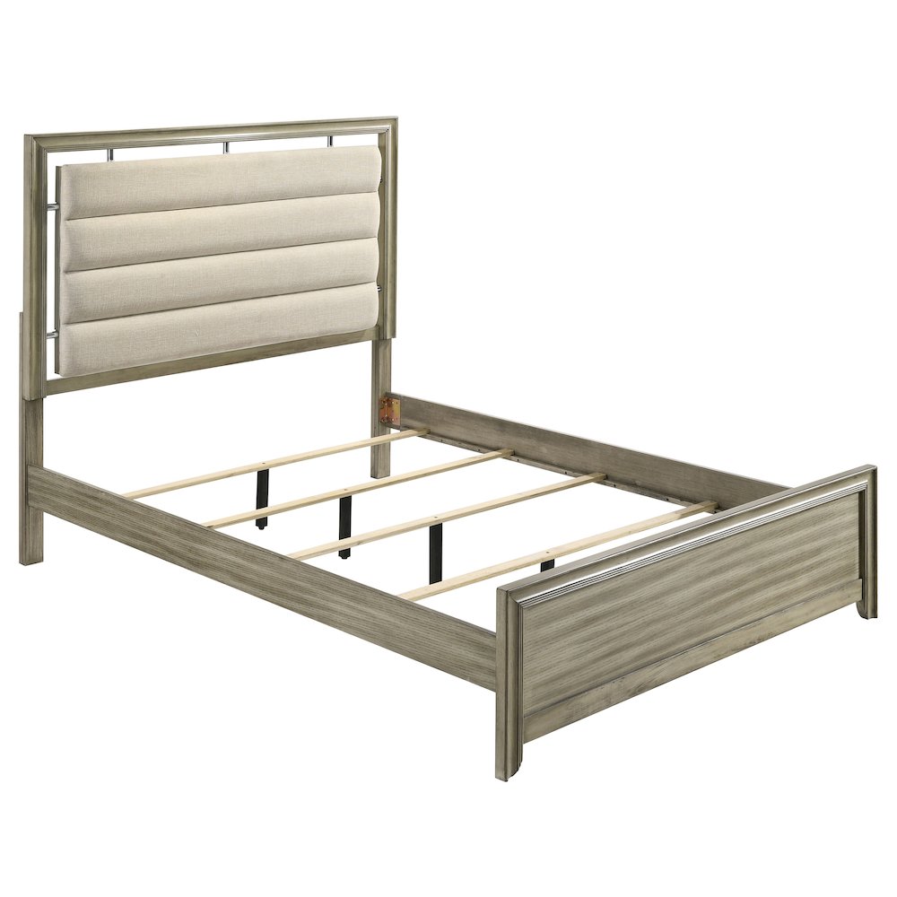 Alvere Giselle California King Rustic Beige Wood Panel Bed – Farmhouse Style with Slatted Headboard