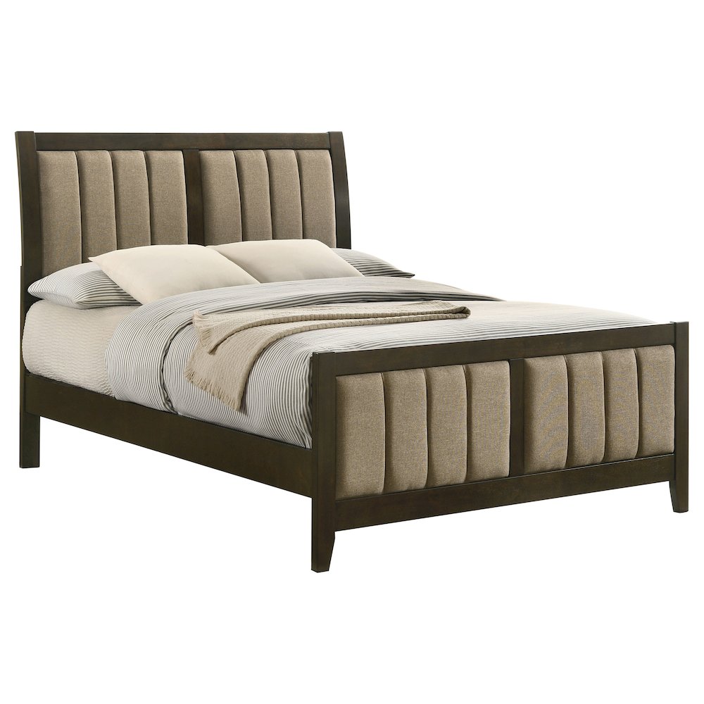 Seatve Wilkes Full Dark Cocoa Upholstered Bed – Modern Panel Design with Wood Slats