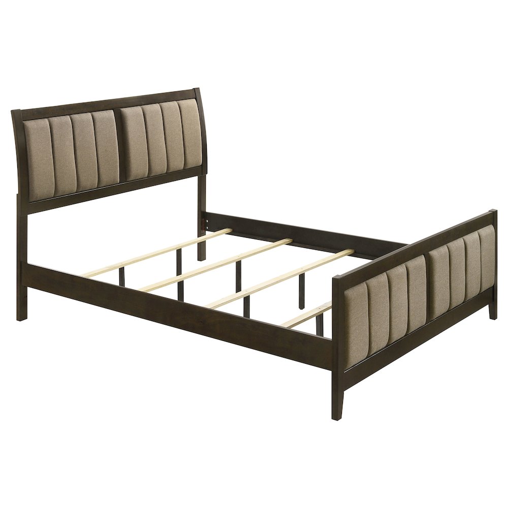 John Wilkes King Dark Cocoa Upholstered Bed – Modern Wide Headboard