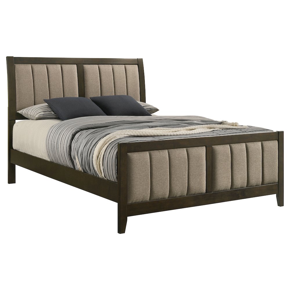 John Wilkes King Dark Cocoa Upholstered Bed – Modern Wide Headboard