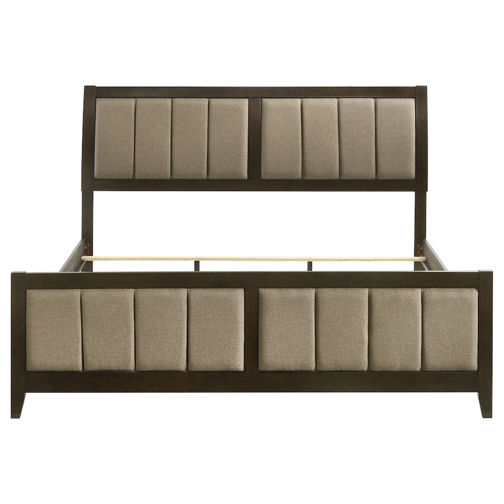 John Wilkes King Dark Cocoa Upholstered Bed – Modern Wide Headboard