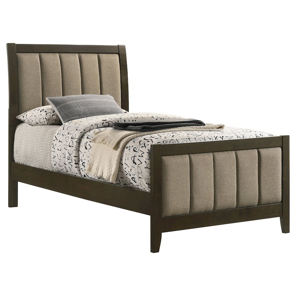 Mark Wilkes Twin Dark Cocoa Upholstered Bed – Modern Panel Design
