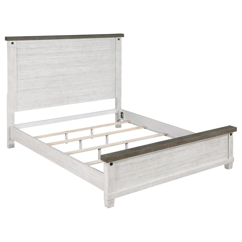 Gabriela Lilith Eastern King Distressed Grey and White Pine Wood Panel Bed – Contemporary Style with Gunmetal Hardware
