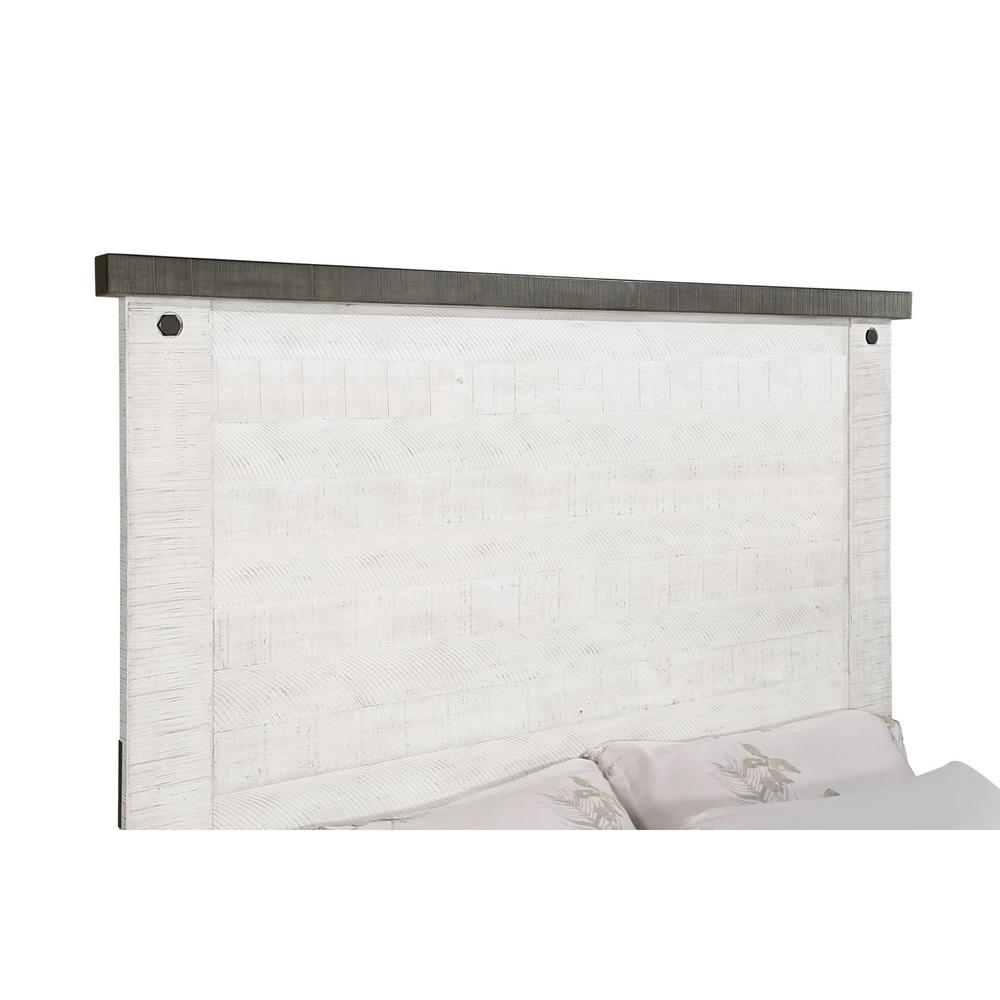 Gabriela Lilith Eastern King Distressed Grey and White Pine Wood Panel Bed – Contemporary Style with Gunmetal Hardware