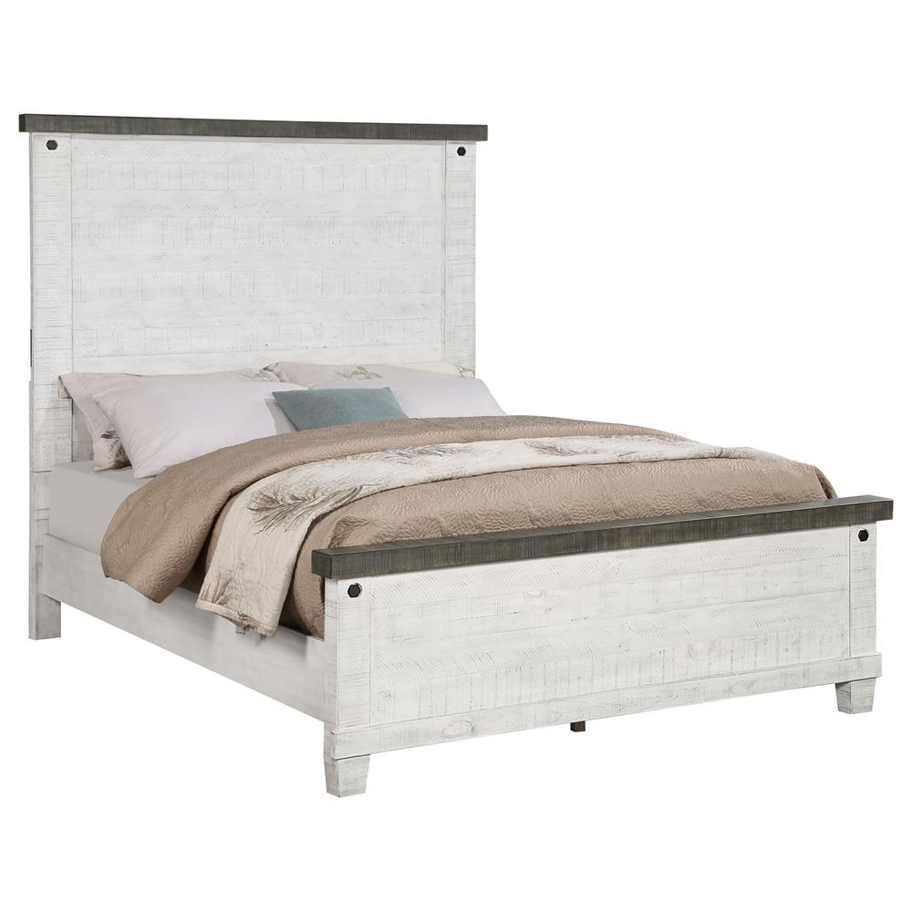Luciana Lilith Queen Grey White Pine Panel Bed – Contemporary Squared Headboard Design