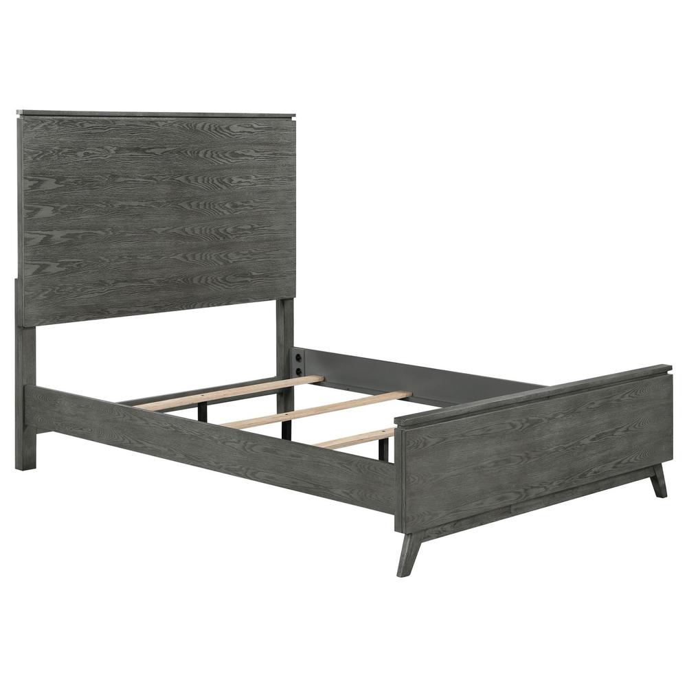 Gustavo Nathan Eastern King Grey Oak Hardwood Panel Bed – Modern High Headboard Design