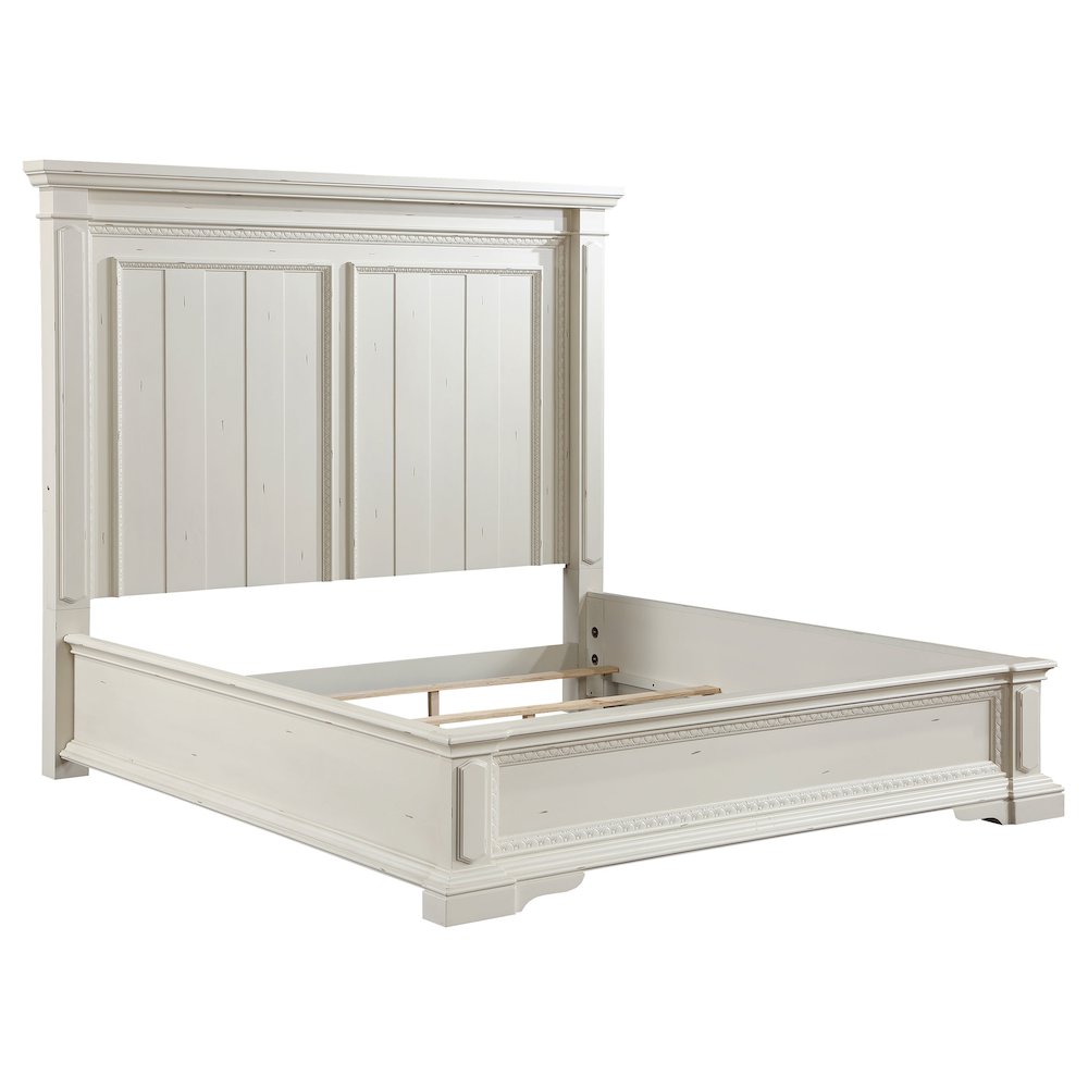 Aubree Evelyn Queen Panel Bed Antique White Wooden – Traditional LED Reading Light Headboard