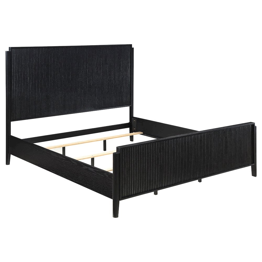 Dasa Brookmead Modern Queen Panel Bed Black – Wire-Brushed Wood Frame with Slats Included
