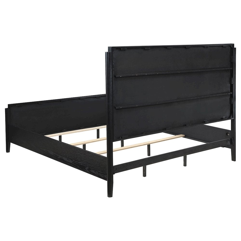 Dasa Brookmead Modern Queen Panel Bed Black – Wire-Brushed Wood Frame with Slats Included