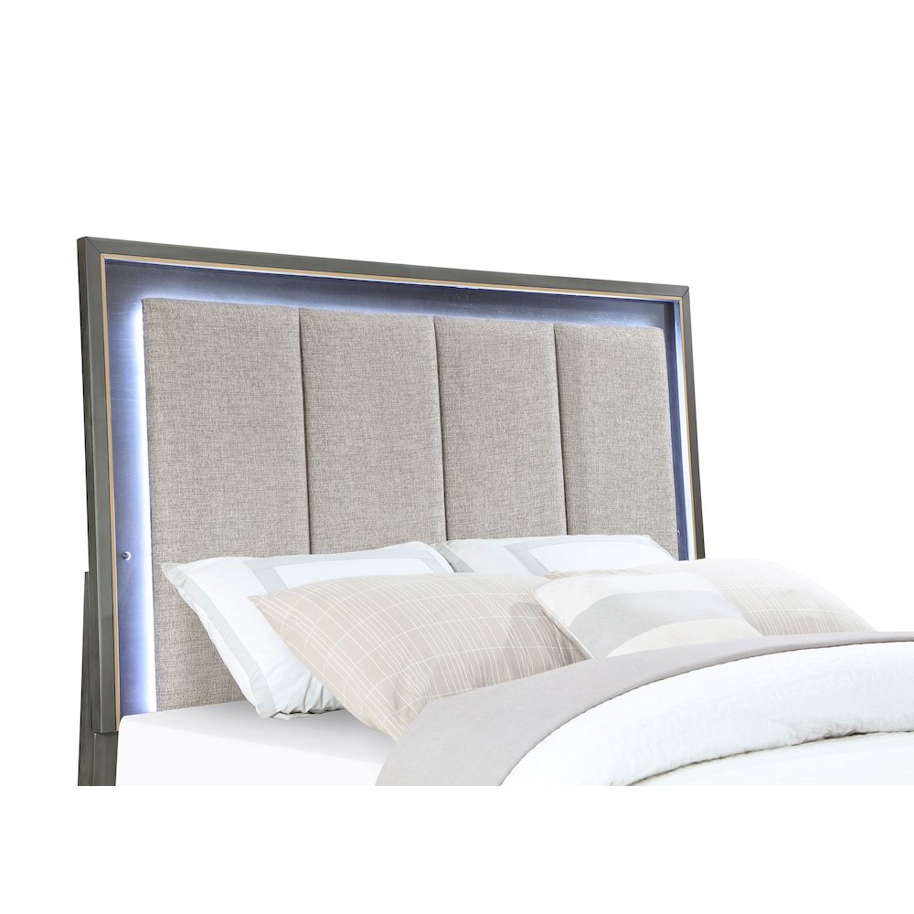 Hayoto Kieran California King Grey Wood LED Panel Bed – Contemporary Touch Control Lighting