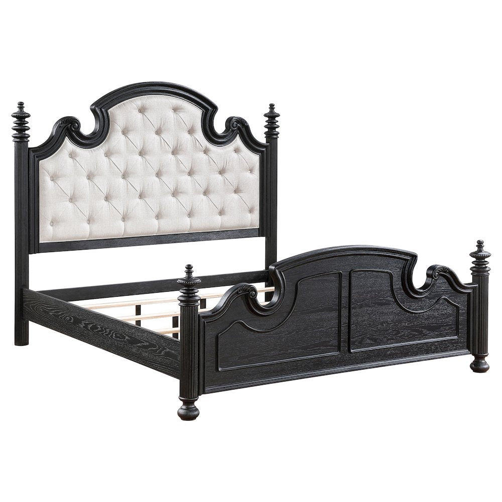 Verner Celina Collection Queen Size Black Wood Panel Bed – Luxurious Tufted Upholstered Headboard