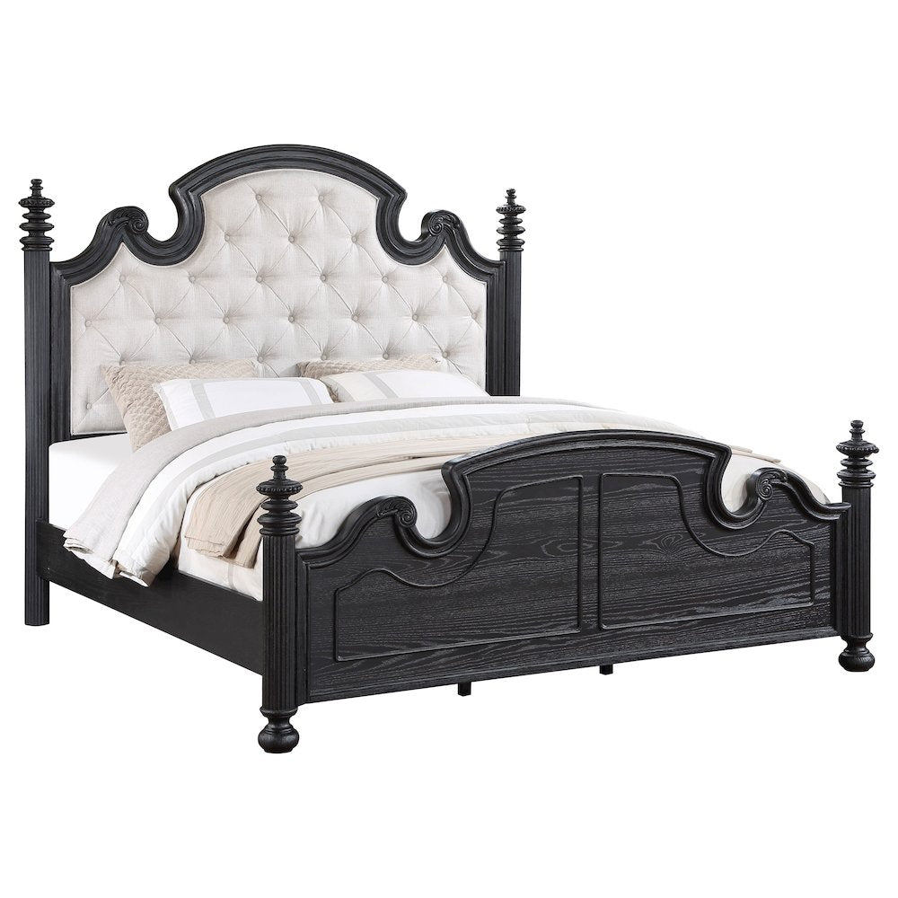 Verner Celina Collection Queen Size Black Wood Panel Bed – Luxurious Tufted Upholstered Headboard