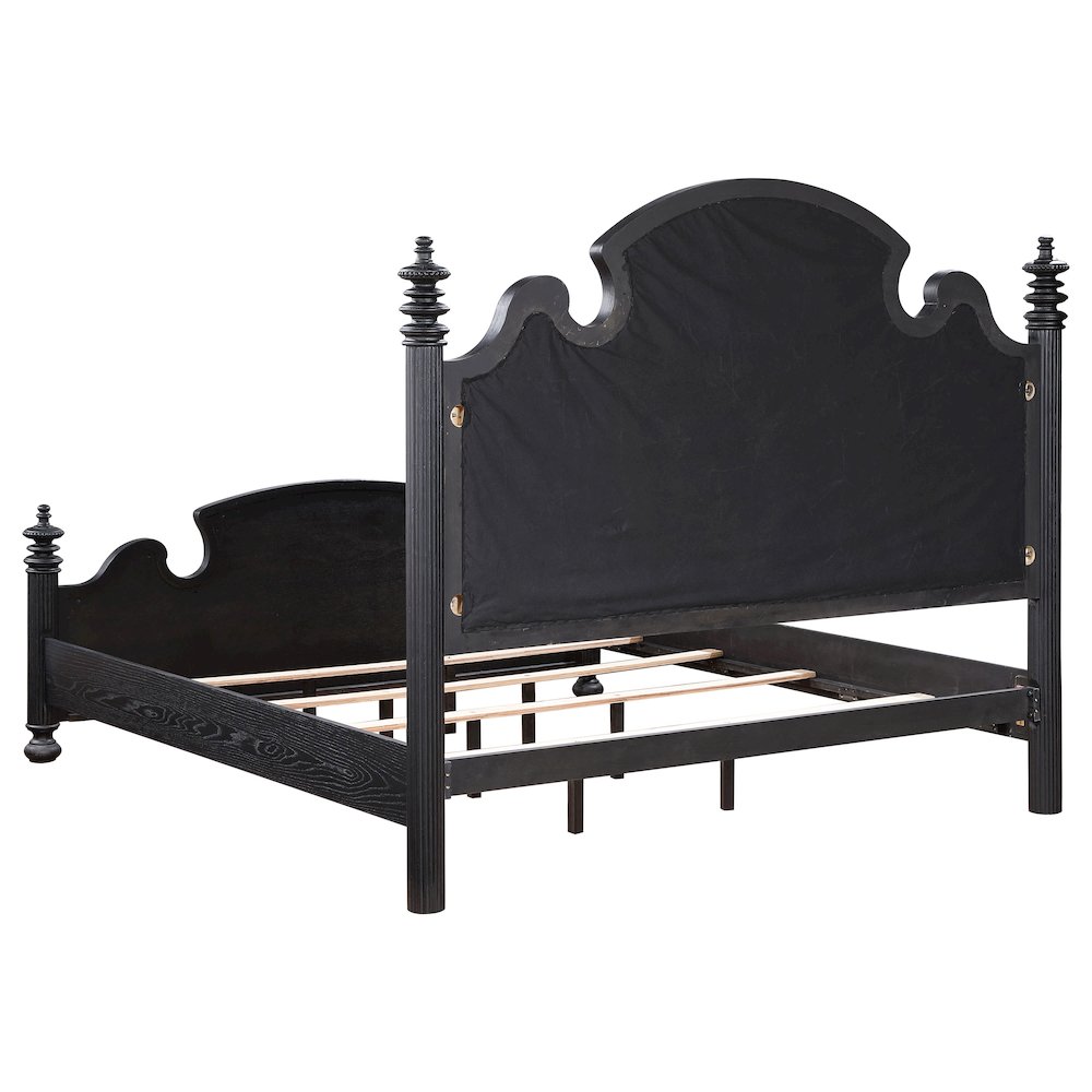 Verner Celina Collection Queen Size Black Wood Panel Bed – Luxurious Tufted Upholstered Headboard