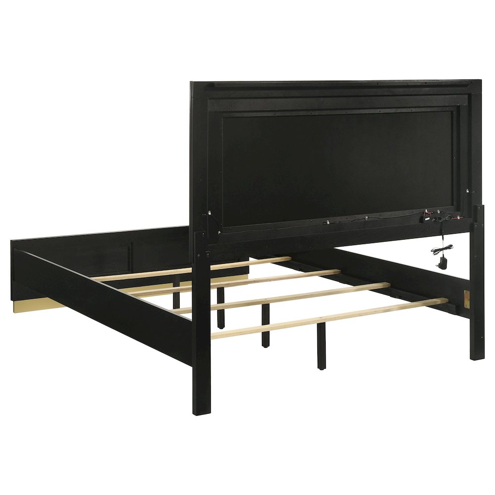 Marco Caraway Wood California King Black LED Panel Bed – Contemporary High Headboard Design