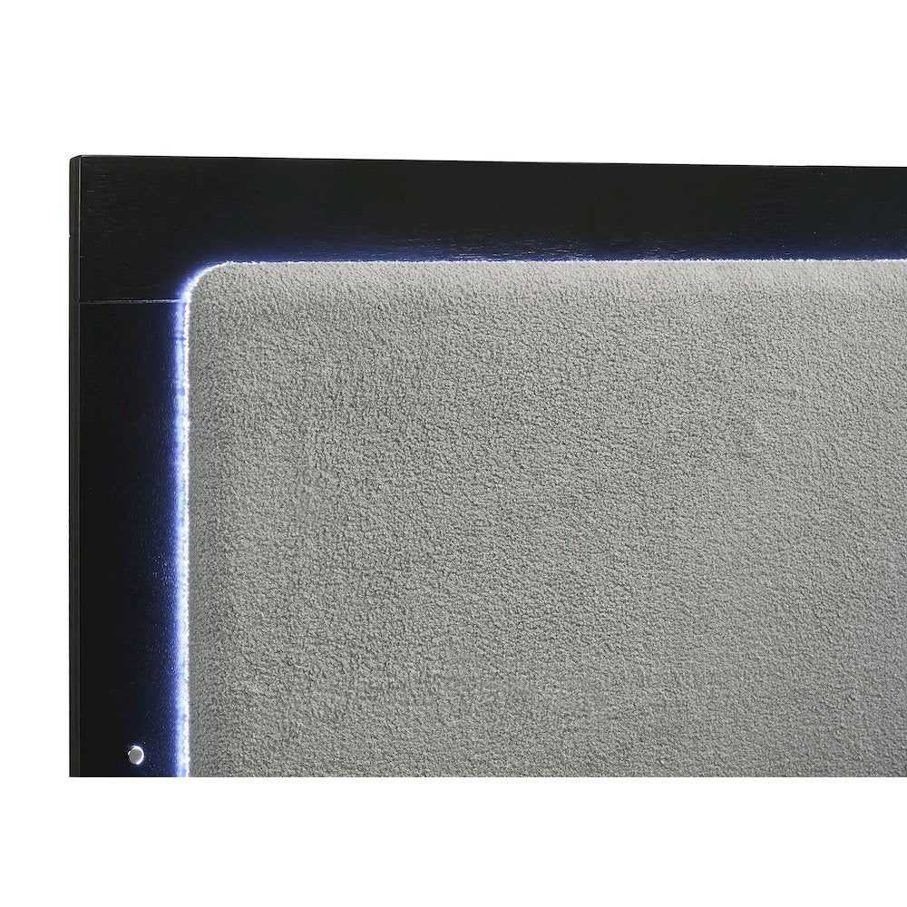Karine Caraway Queen Black Wood Panel Bed – Modern LED Headboard Design