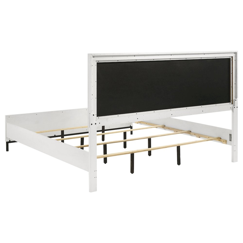 Andrew Sonora Eastern King White Dark Gray Upholstered Panel Bed – Modern Hexagon Tufted Headboard