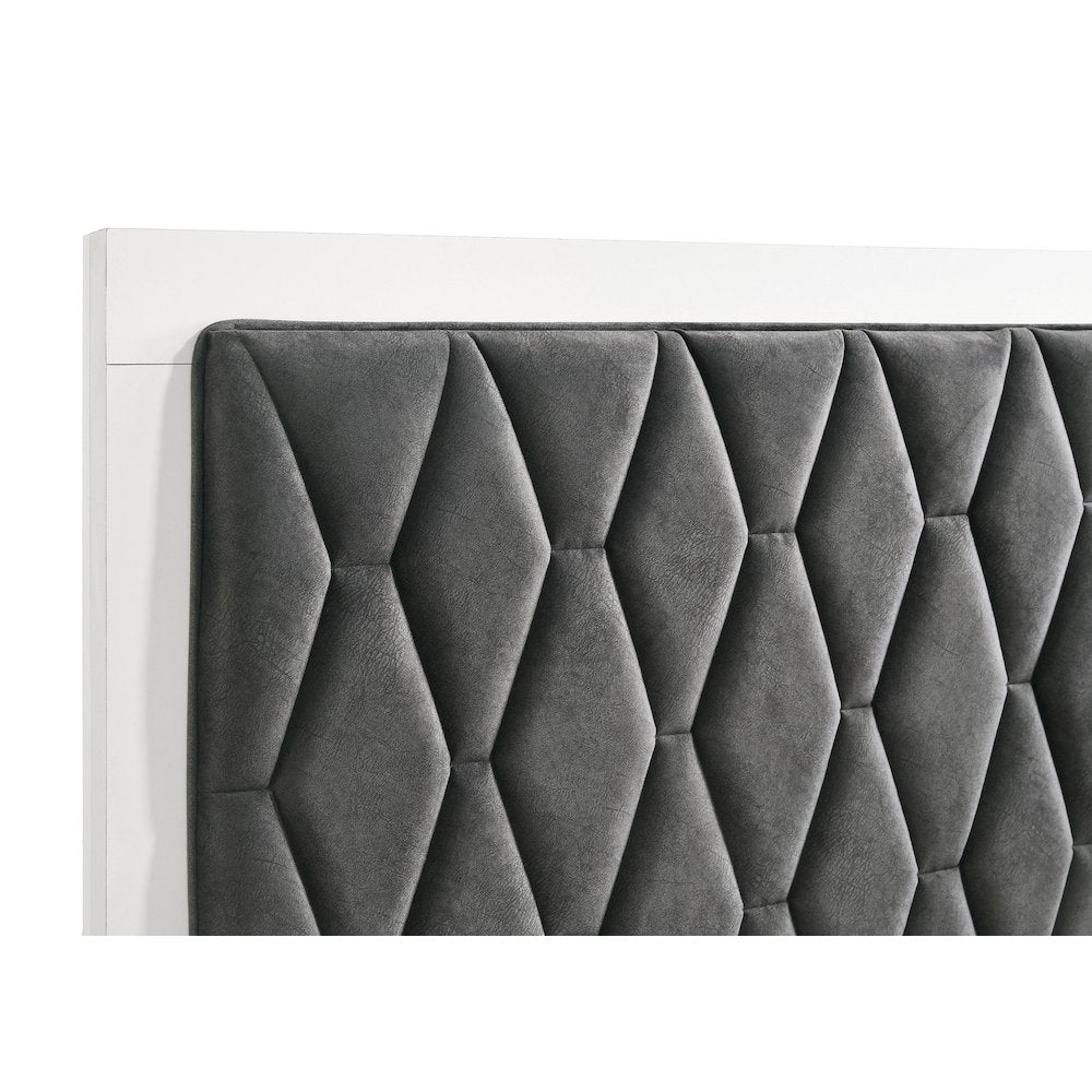 Andrew Sonora Eastern King White Dark Gray Upholstered Panel Bed – Modern Hexagon Tufted Headboard