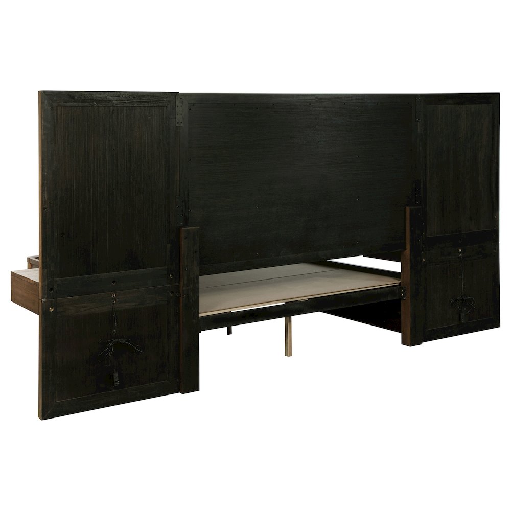 Henry Terrace Eastern King Ash Brown Modern Storage Bed – Wall Panel Headboard with Attached Nightstands