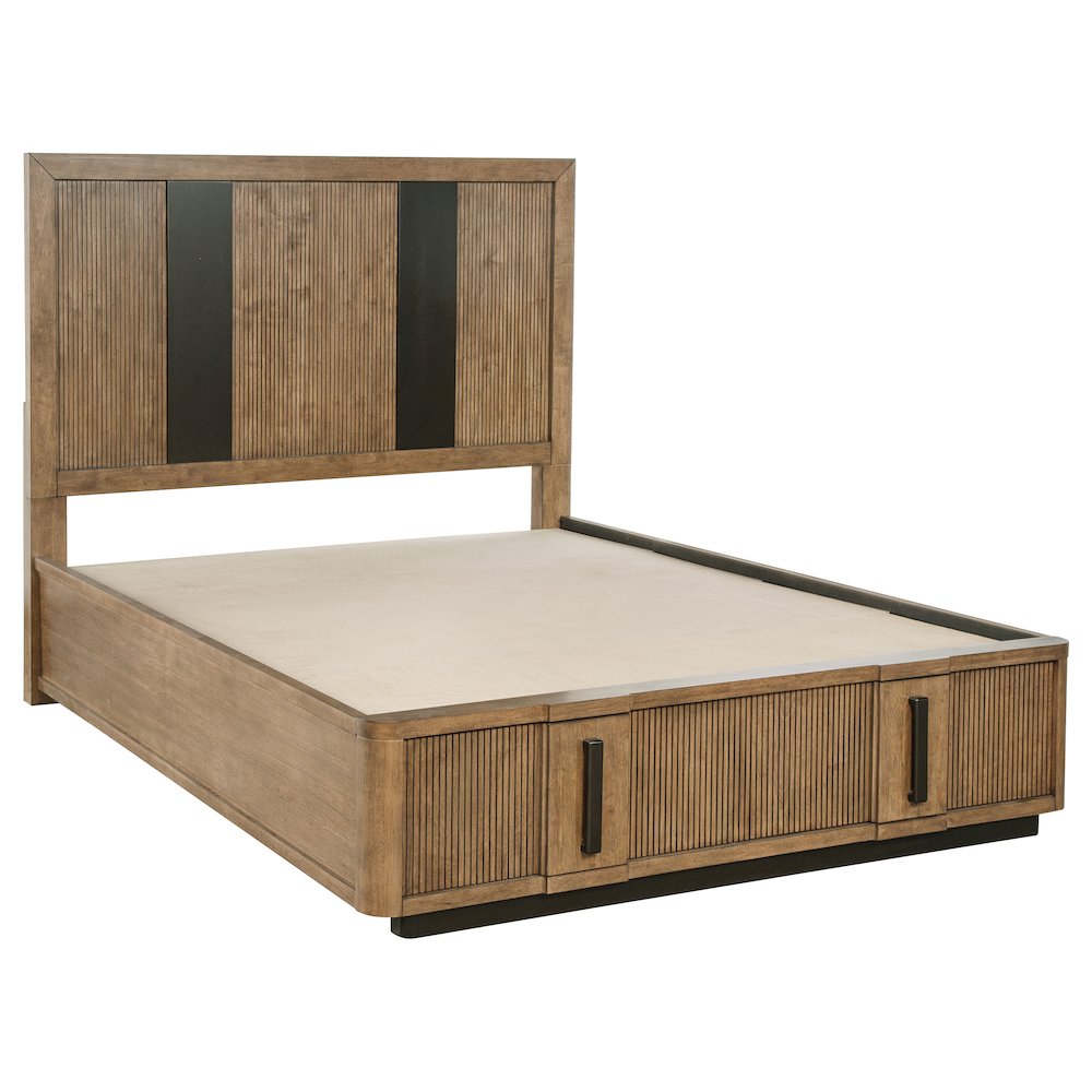 Dayna Terrace Queen Ash Brown Wooden Storage Bed – Contemporary Fluted Headboard with Drawers