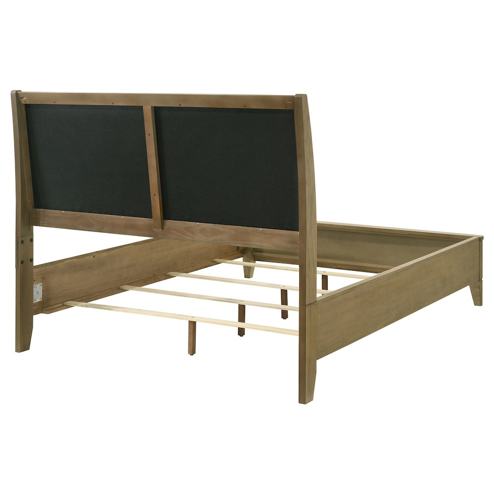 Alard Granada Queen Upholstered Panel Bed Natural Pine – Beige Fabric Channeled Headboard