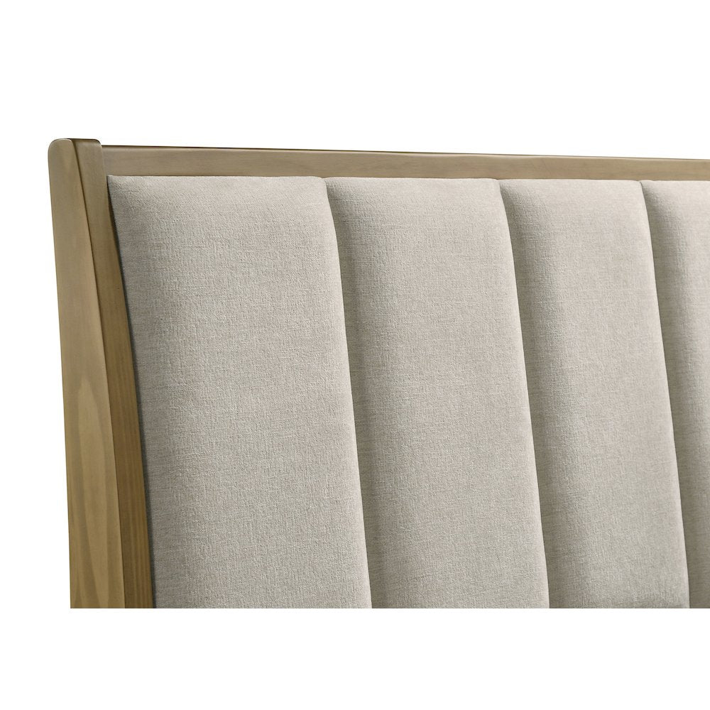 Alard Granada Queen Upholstered Panel Bed Natural Pine – Beige Fabric Channeled Headboard