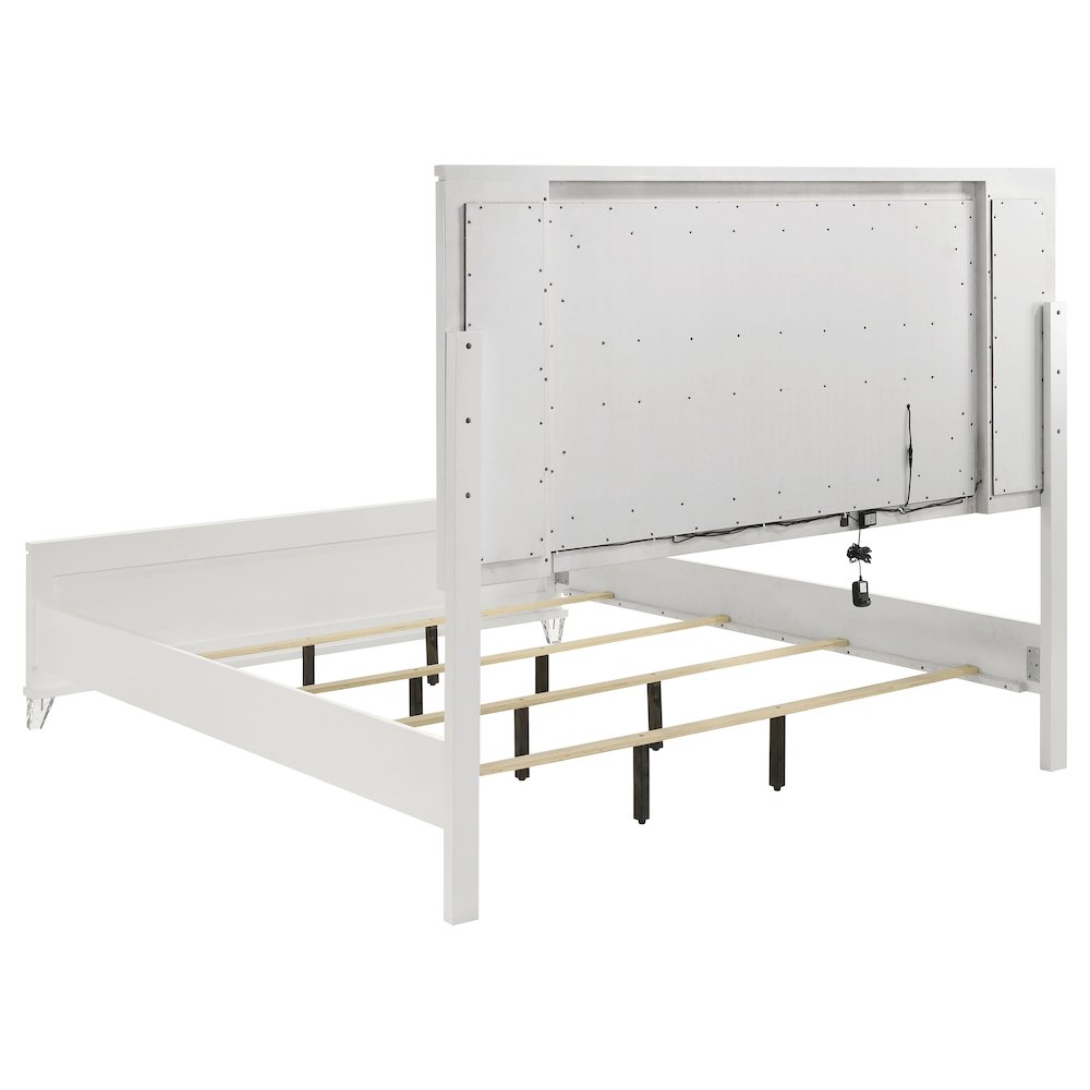 Alya Marmore Queen Boucle Upholstered Panel Bed – Italian Design LED Headboard White