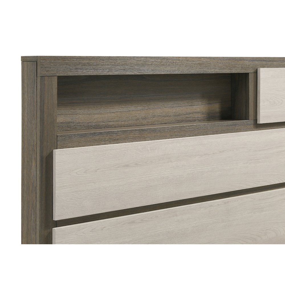 Mahi Fenwick Queen Bed Grey Oak Wood Bookcase Headboard – Modern Storage Design