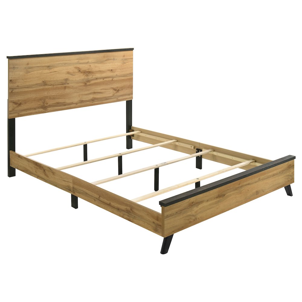 Emboss Kaywood Queen Natural Pine Panel Bed – Mid-Century Modern Rustic Wood Grain Design