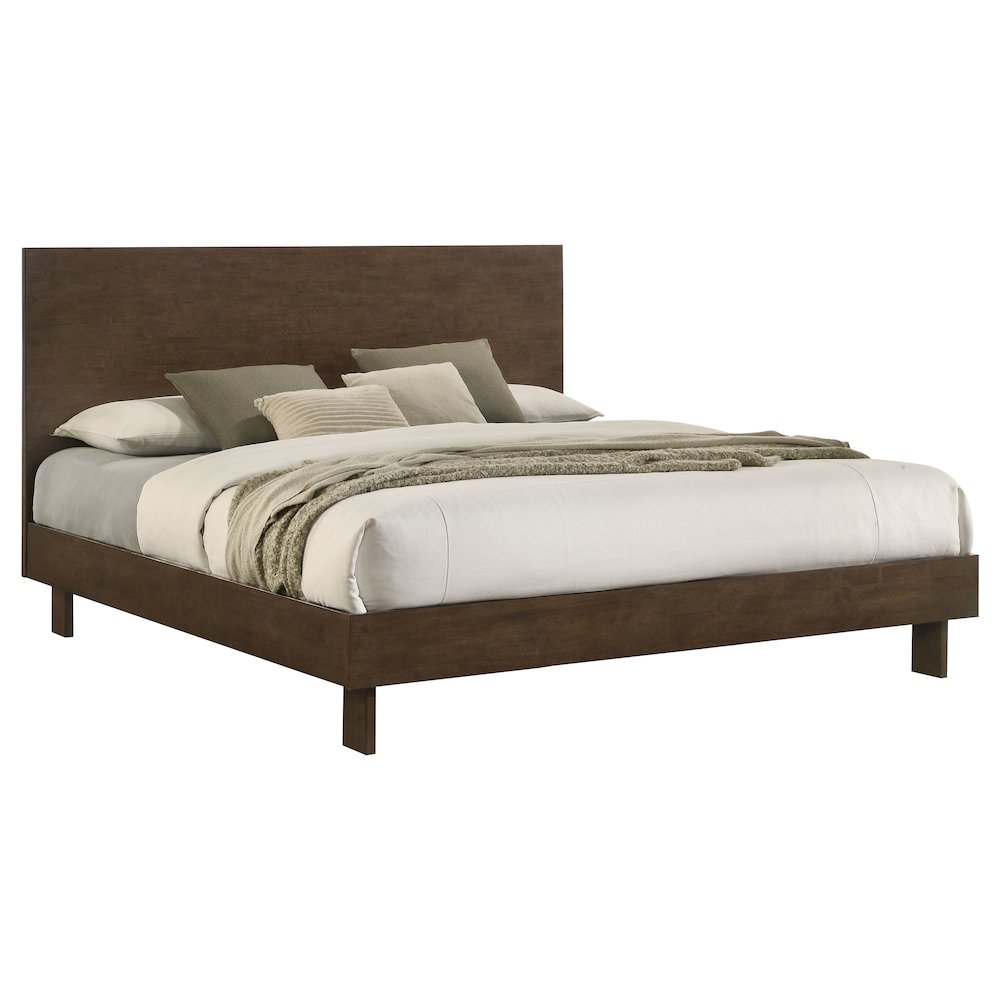 Rubbel Glenwood Eastern King Platform Panel Bed Warm Brown Wood – Contemporary 48-inch Headboard with Center Rail Support