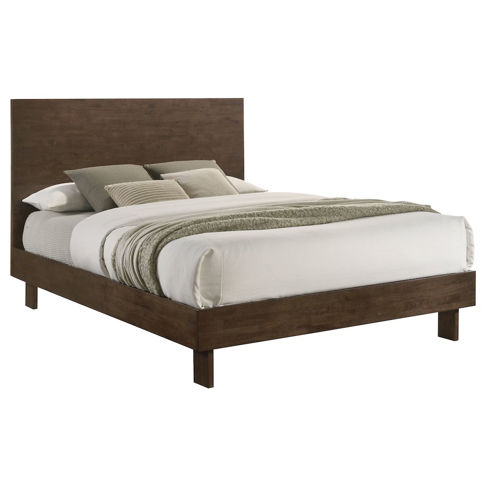 Wilson Glenwood Queen Warm Brown Solid Wood Platform Panel Bed – Modern 48-Inch Headboard