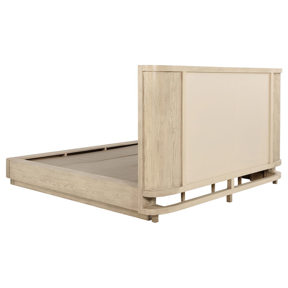 Caronia Kailani California King Beige Oak Wood Platform Bed – Modern Wingback with Fabric Headboard