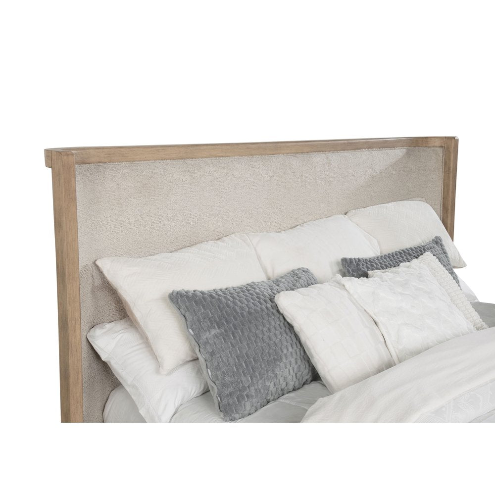 Constantine Kailani Queen Oak Platform Bed Beige Contemporary Wingback with Upholstered Panel