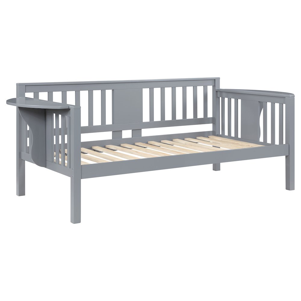 Lissette Bethany Collection Twin Daybed in Grey Wood – Drop-Down Tables, Compact Design