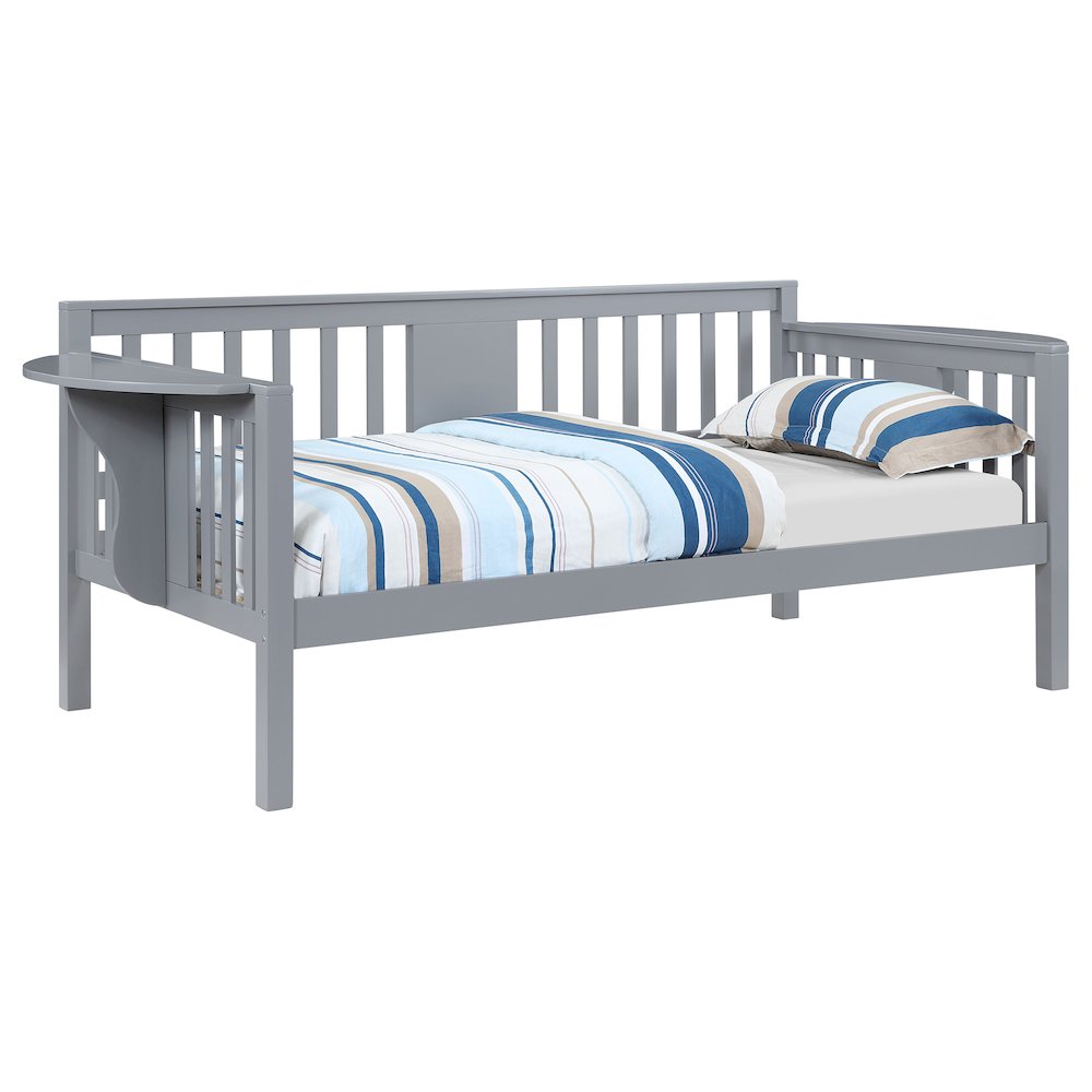 Lissette Bethany Collection Twin Daybed in Grey Wood – Drop-Down Tables, Compact Design