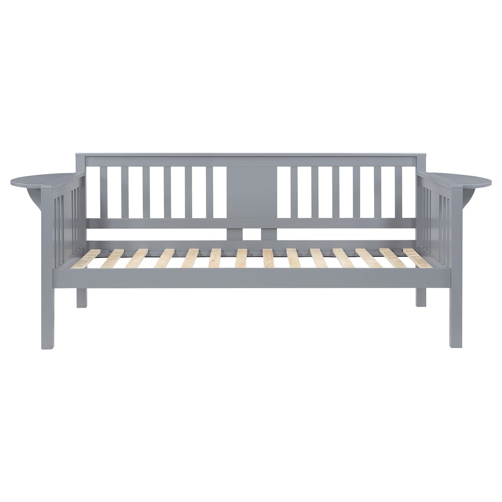 Lissette Bethany Collection Twin Daybed in Grey Wood – Drop-Down Tables, Compact Design